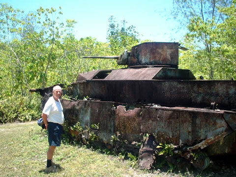 My dad, the late historian Stephen Ambrose, stands next to an LVT on the island of Peleliu in 2000