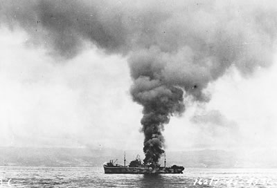 The George F. Elliott burning.