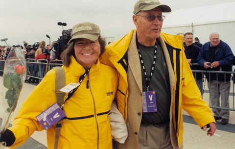 Moira and Steve Ambrose at the premiere of HBO's Band of Brothers in 2001